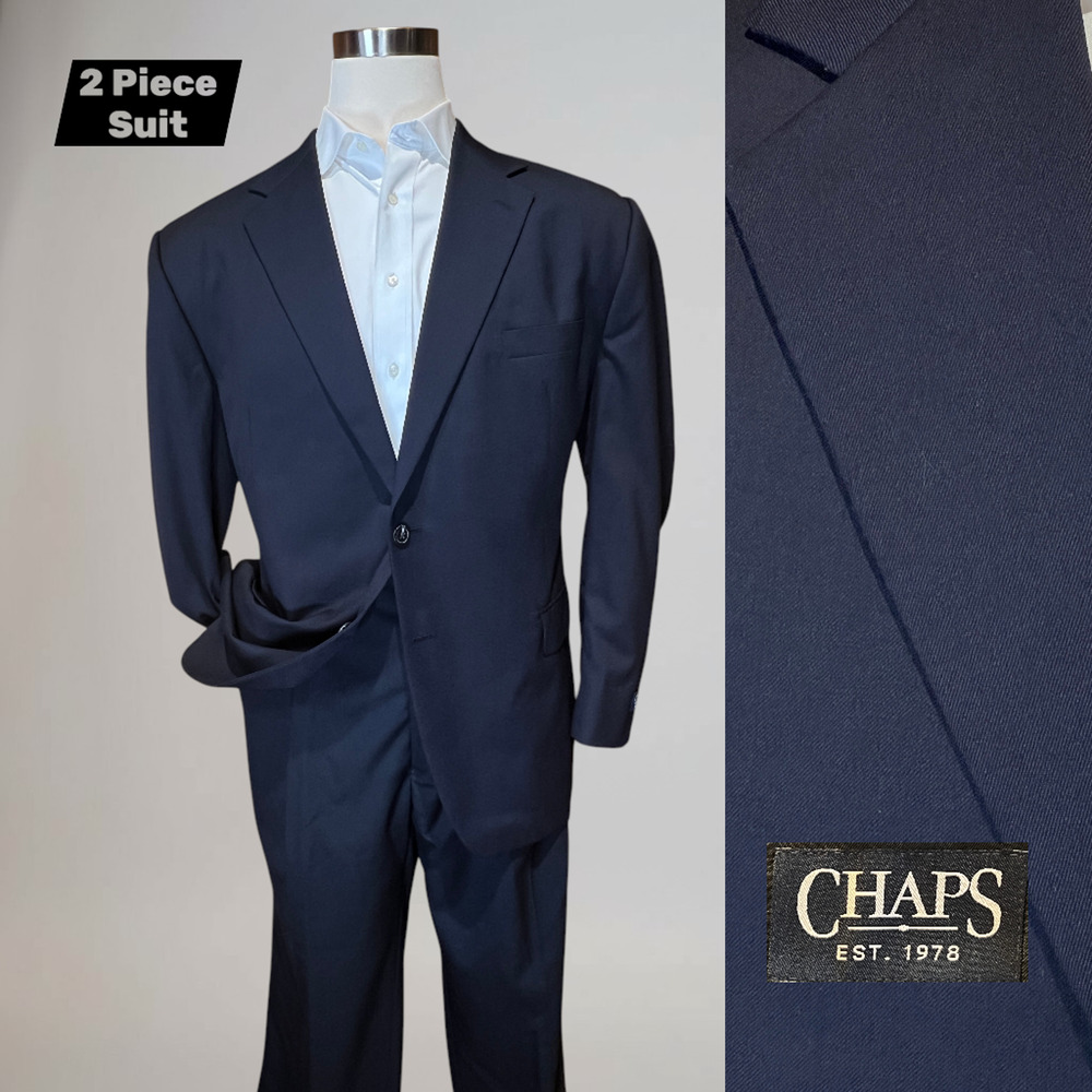 New Chaps 48R 40x32 Navy Blue Suit Virgin Wool NWT